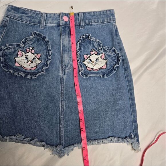 LAZY OAF x Disney Marie cat Aristocats‎ denim raw hem mini skirt S - Picture 10 of 12